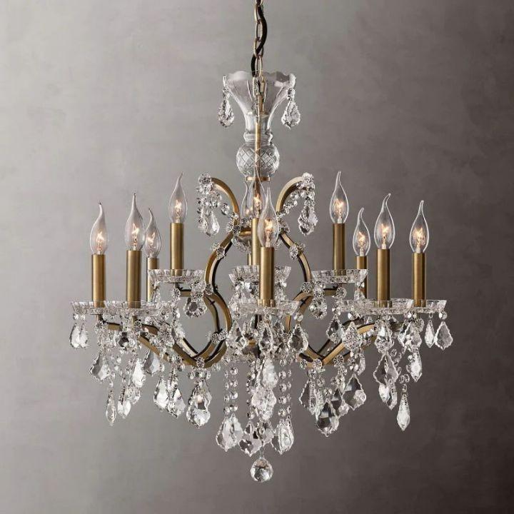 19th C. Rococo Iron & Crystal Round Chandelier 28" - Dawn Lamps