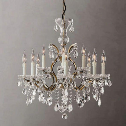 19th C. Rococo Iron & Crystal Round Chandelier 28" - Dawn Lamps