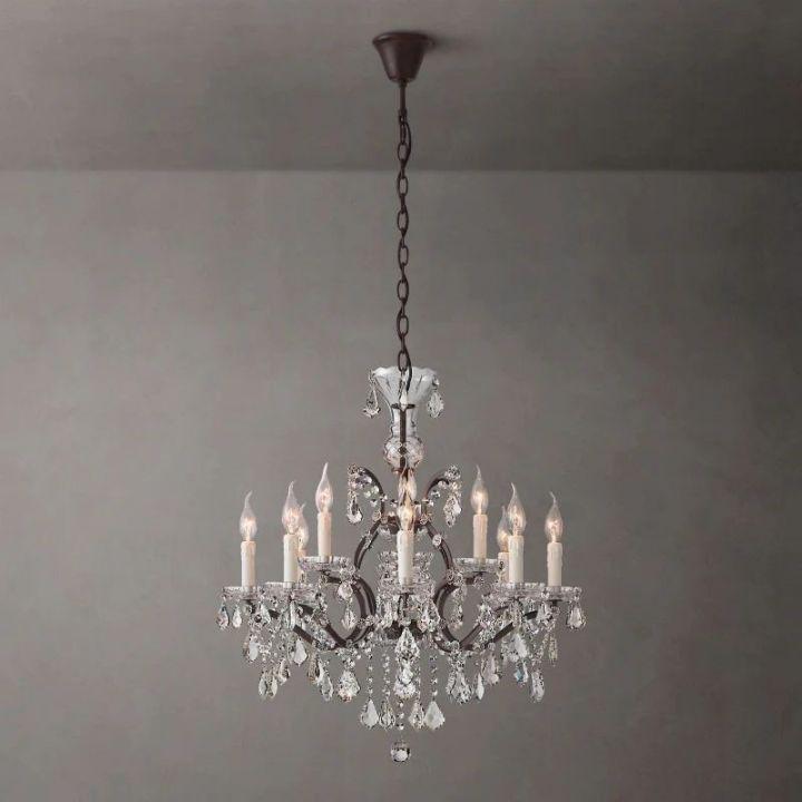19th C. Rococo Iron & Crystal Round Chandelier 28" - Dawn Lamps