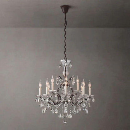 19th C. Rococo Iron & Crystal Round Chandelier 28" - Dawn Lamps
