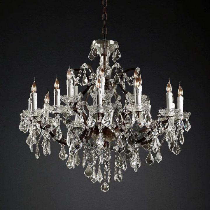 19th C. Rococo Iron & Crystal Round Chandelier 33" - Dawn Lamps