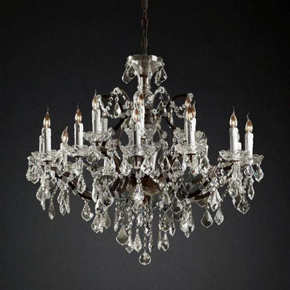 19th C. Rococo Iron & Crystal Round Chandelier 33" - Dawn Lamps