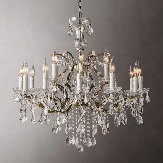 19th C. Rococo Iron & Crystal Round Chandelier 33" - Dawn Lamps