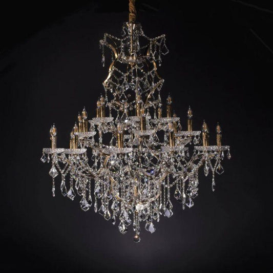 19th C. Rococo Iron & Crystal Round Chandelier 40" - Dawn Lamps