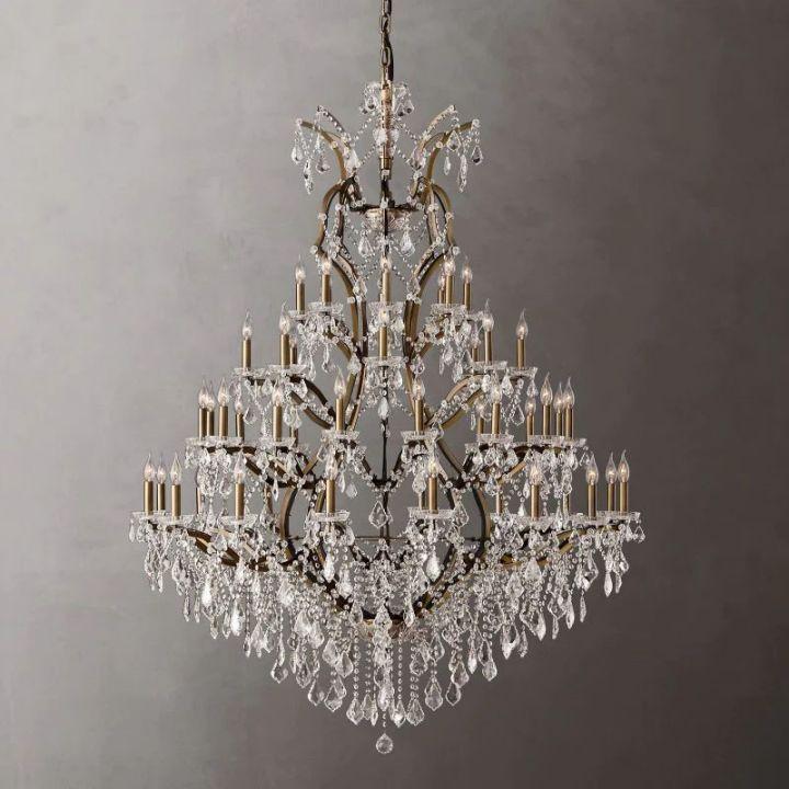 19th C. Rococo Iron & Crystal Round Chandelier 60" - Dawn Lamps