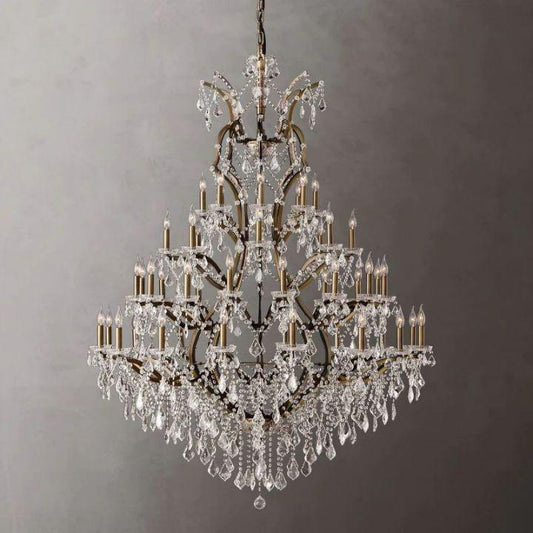 19th C. Rococo Iron & Crystal Round Chandelier 60" - Dawn Lamps