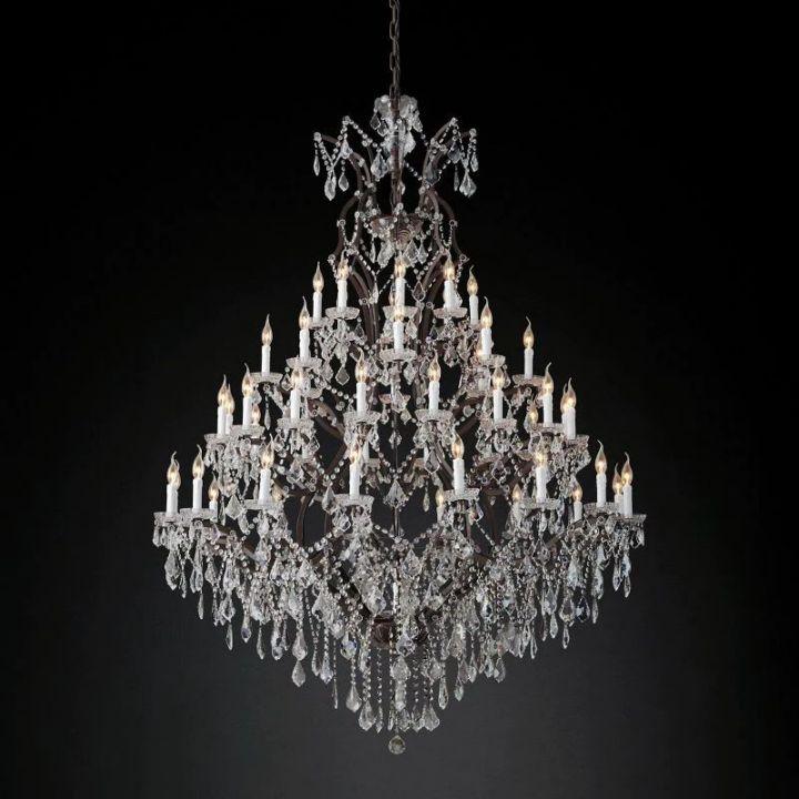 19th C. Rococo Iron & Crystal Round Chandelier 60" - Dawn Lamps
