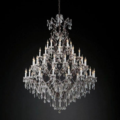 19th C. Rococo Iron & Crystal Round Chandelier 60" - Dawn Lamps