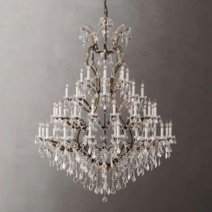 19th C. Rococo Iron & Crystal Round Chandelier 60" - Dawn Lamps