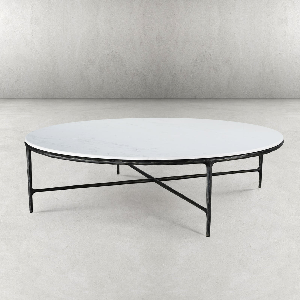 Thaddeus Forged Iron Marble Round Coffee Table 36" 55" - Dawn Lamps