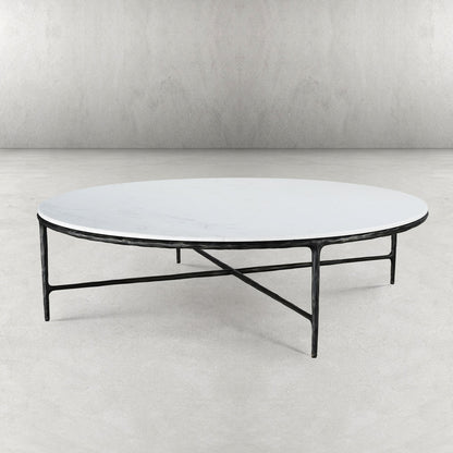 Thaddeus Forged Iron Marble Round Coffee Table 36" 55" - Dawn Lamps