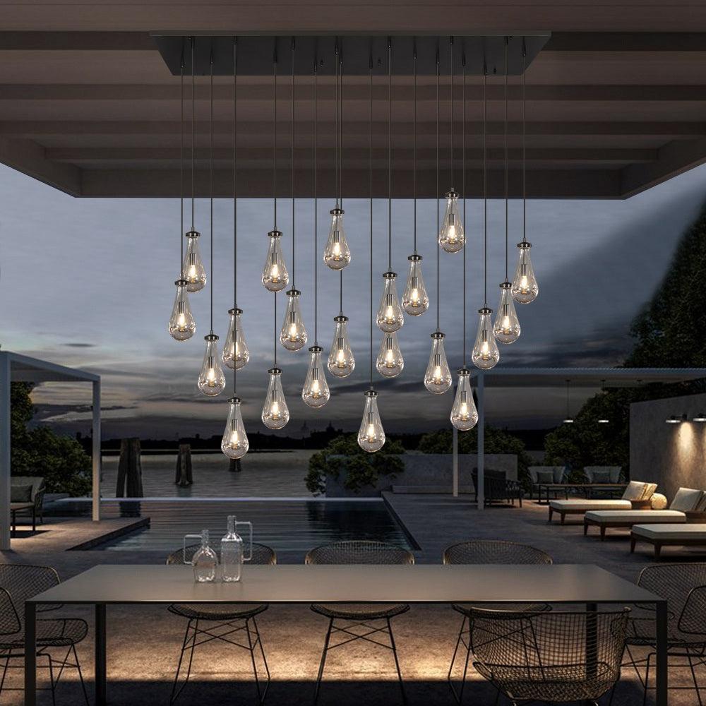 Rain Modern Rectangular Glass Chandelier 72" - Dawn Lamps