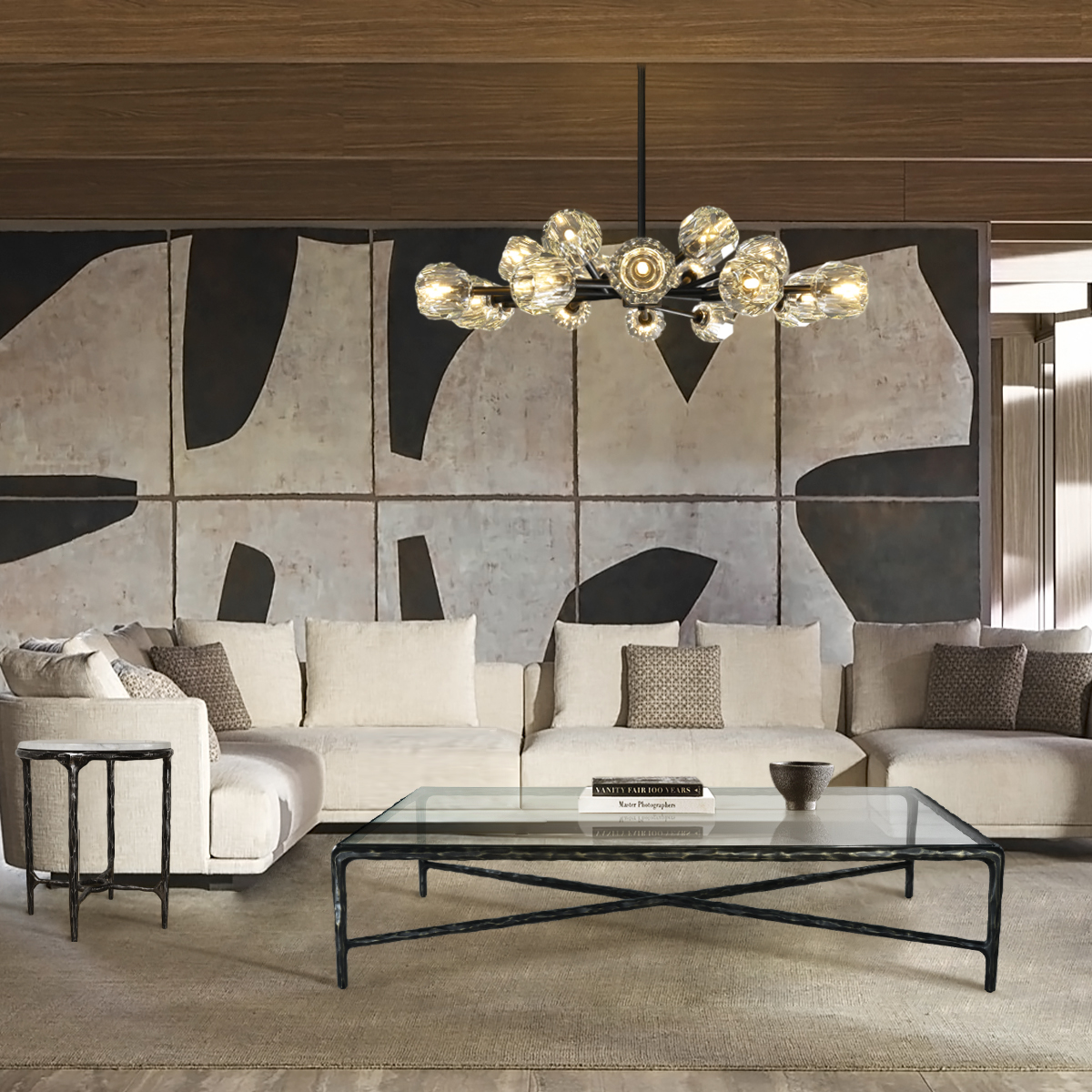 Thaddeus Forged Iron Square Glass Coffee Table - Dawn Lamps