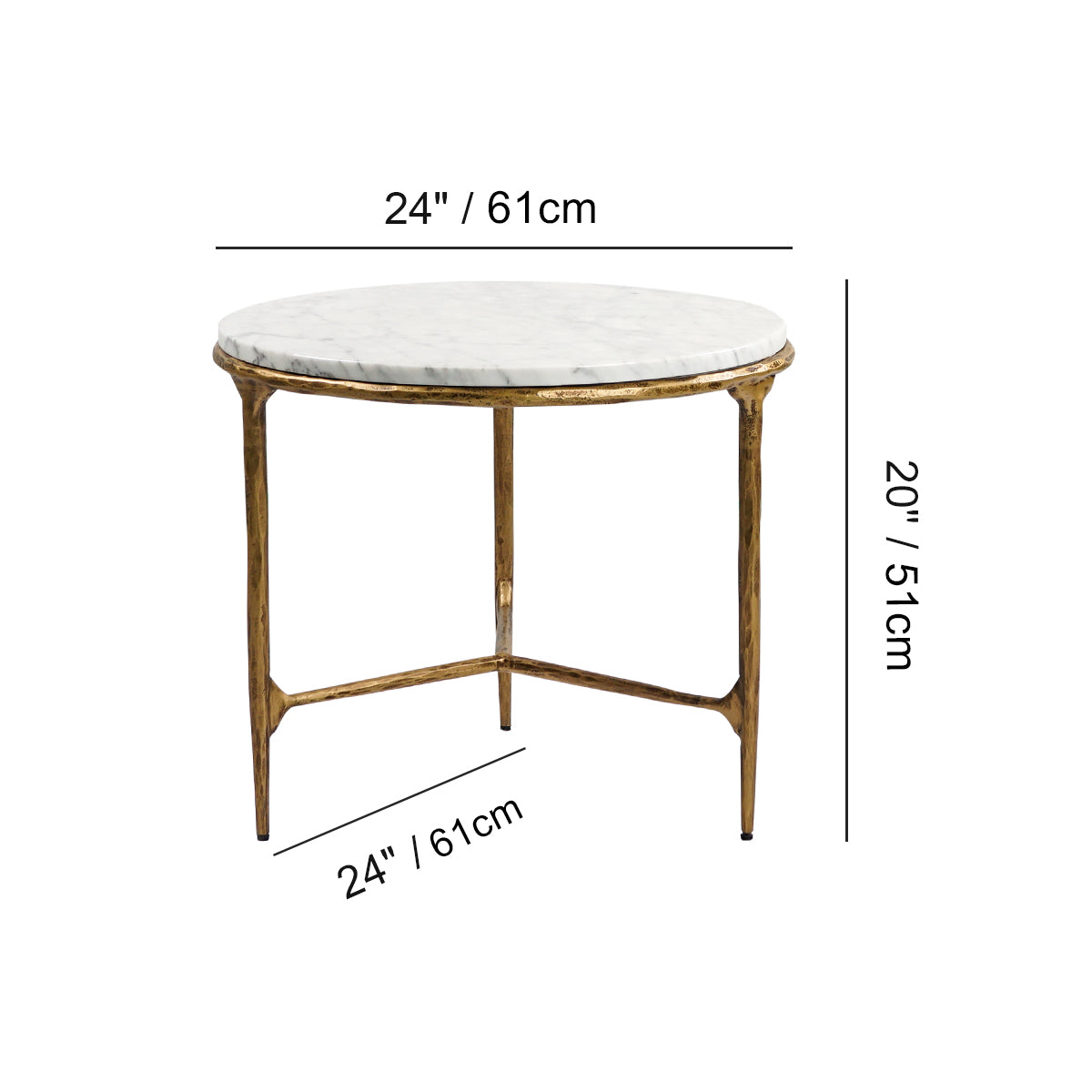 Thaddeus Forged Iron Marble Round Side Table 3 Table Leg 24"D - Dawn Lamps