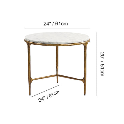Thaddeus Forged Iron Marble Round Side Table 3 Table Leg 24"D - Dawn Lamps