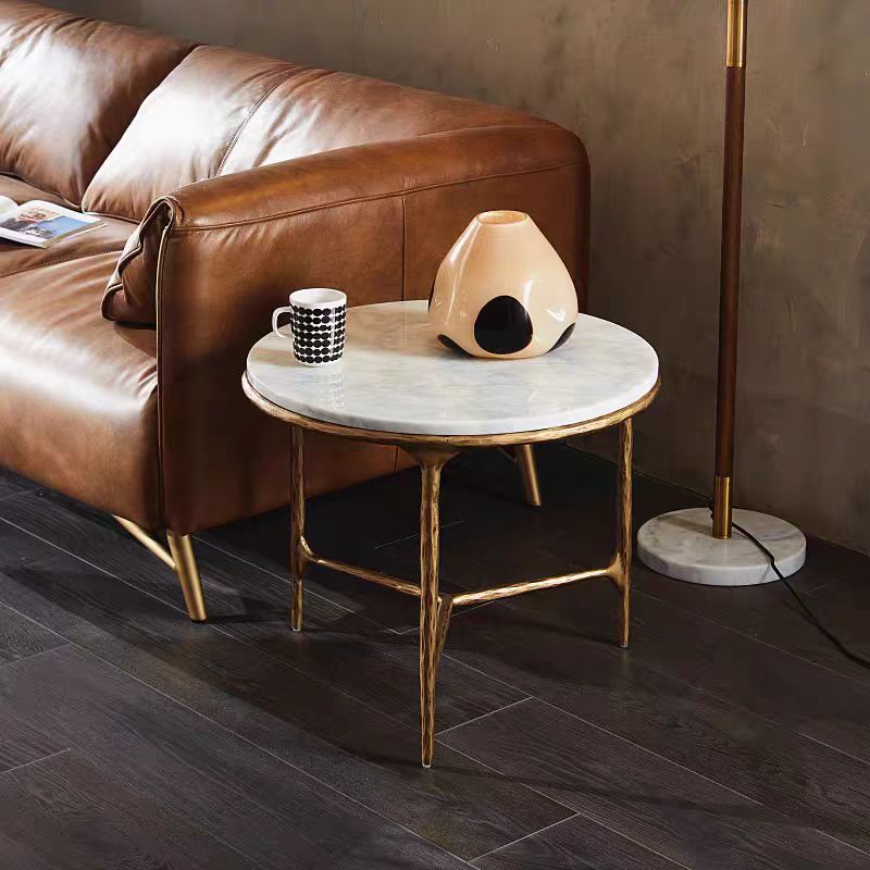 Thaddeus Forged Iron Marble Round Side Table 3 Table Leg 24"D - Dawn Lamps