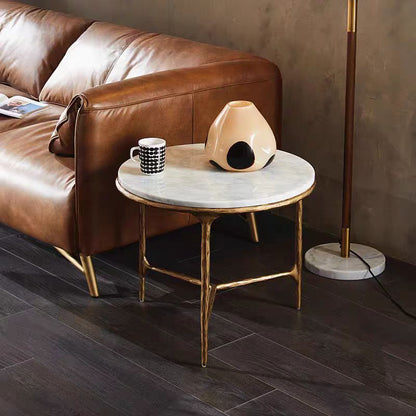 Thaddeus Forged Iron Marble Round Side Table 3 Table Leg 24"D - Dawn Lamps