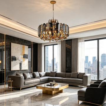 Aurelia Smoke and Clear Faceted Glass Round Chandelier