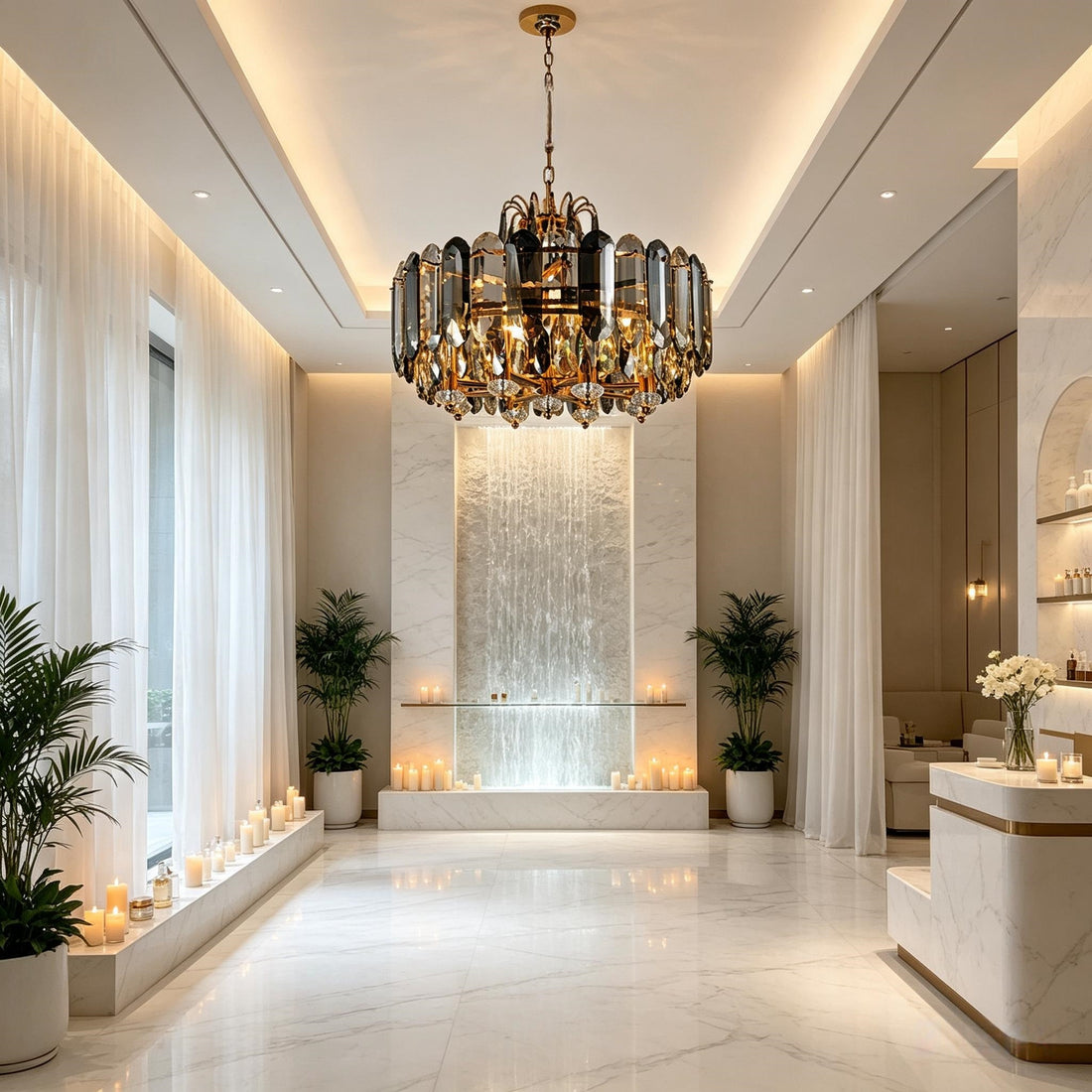 Aurelia Smoke and Clear Faceted Glass Round Chandelier