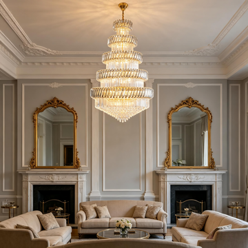 Valencia Grand Tiered Faceted Glass Chandelier in Antique Brass