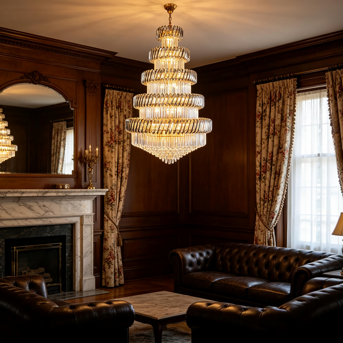 Valencia Grand Tiered Faceted Glass Chandelier in Antique Brass