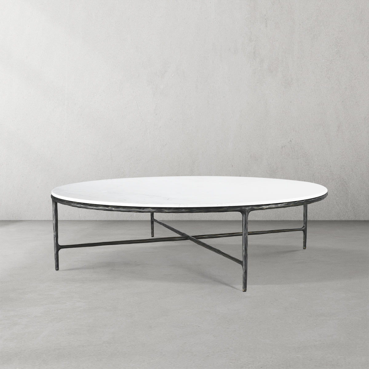 Thaddeus Forged Iron Marble Round Coffee Table 36" 55" - Dawn Lamps