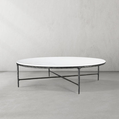 Thaddeus Forged Iron Marble Round Coffee Table 36" 55" - Dawn Lamps