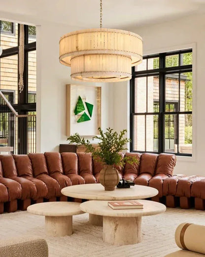 San Marco Alabaster Round 2-Tiered Chandelier - Dawn Lamps