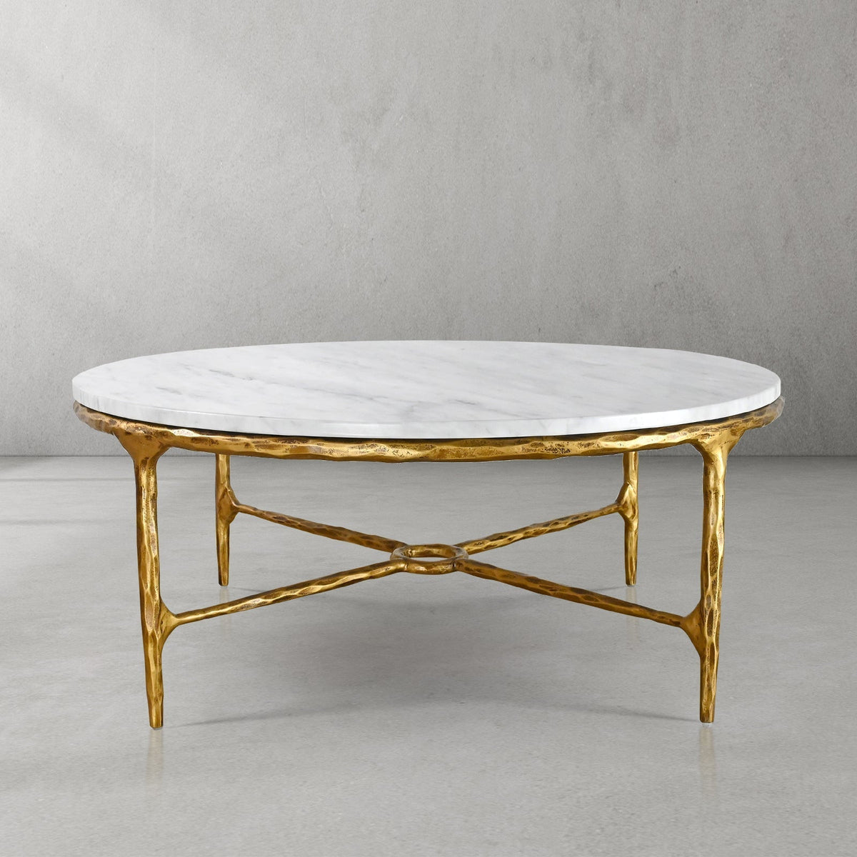 Thaddeus Forged Iron Marble Round Coffee Table 36" 55" - Dawn Lamps