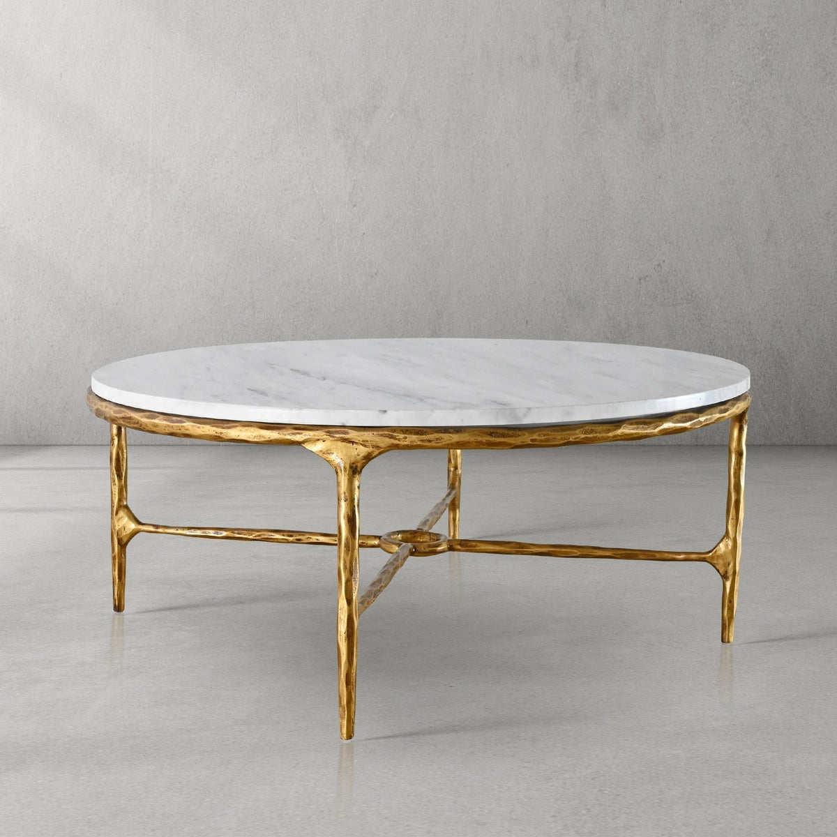 Thaddeus Forged Iron Marble Round Coffee Table 36" 55" - Dawn Lamps