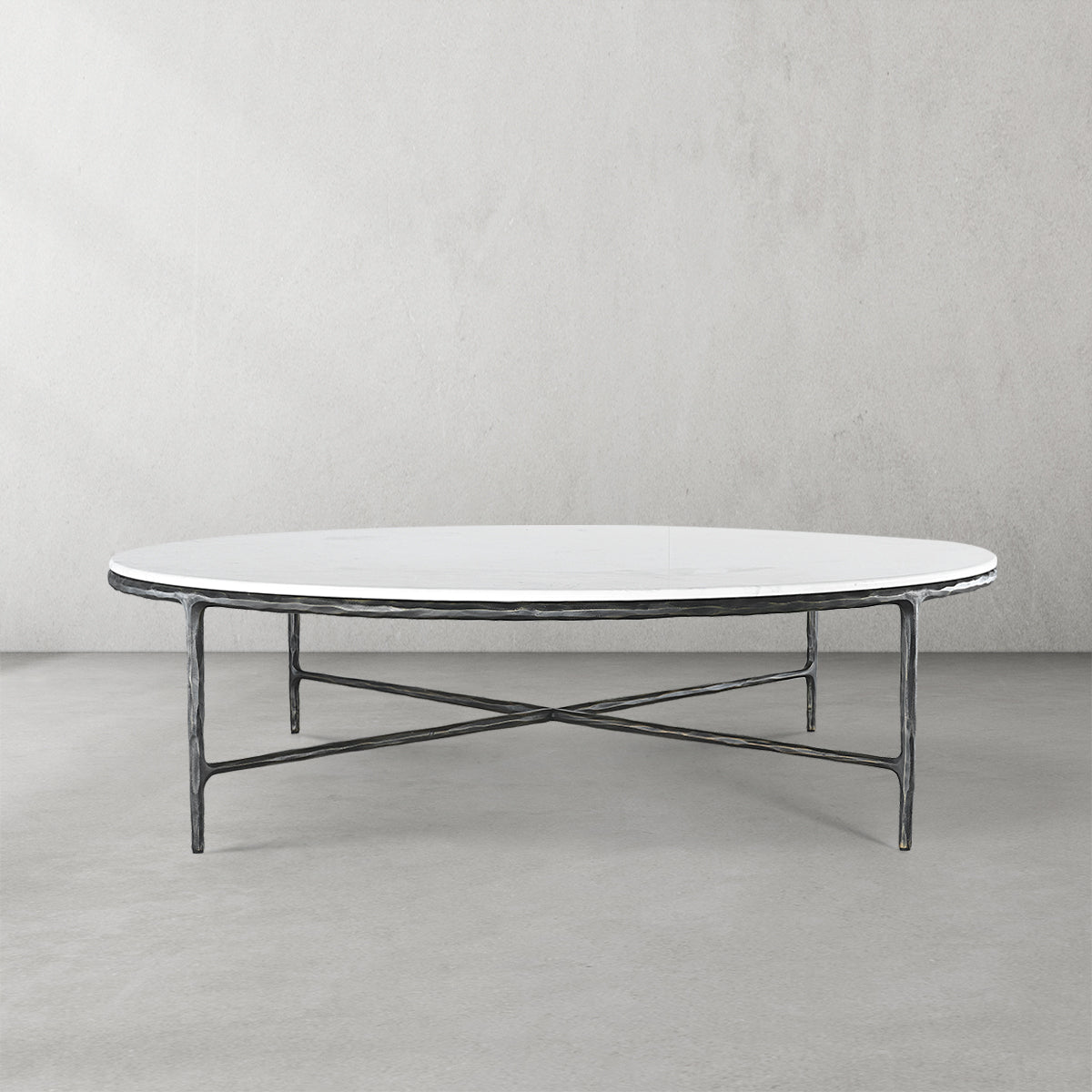 Thaddeus Forged Iron Marble Round Coffee Table 36" 55" - Dawn Lamps