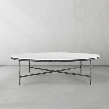 Thaddeus Forged Iron Marble Round Coffee Table 36" 55" - Dawn Lamps