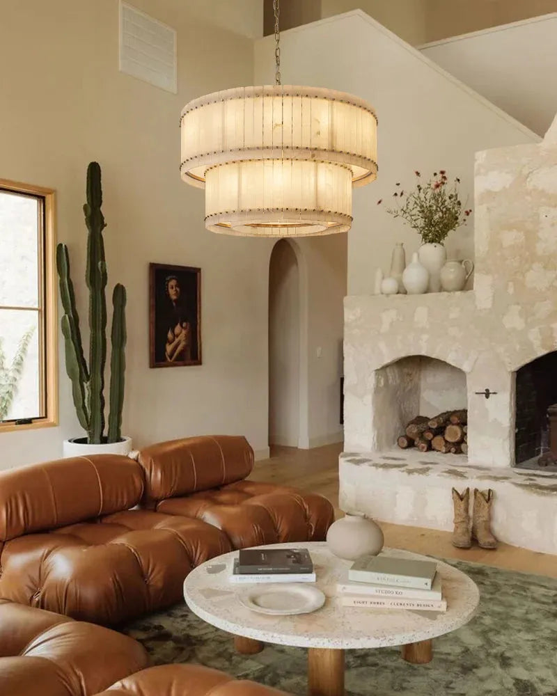 San Marco Alabaster Round 2-Tiered Chandelier - Dawn Lamps