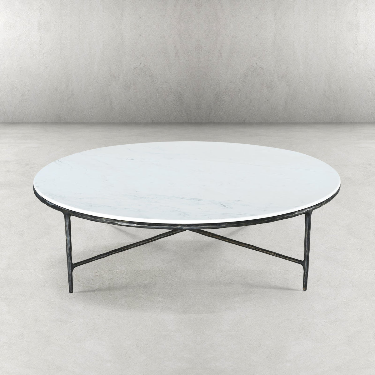 Thaddeus Forged Iron Marble Round Coffee Table 36" 55" - Dawn Lamps