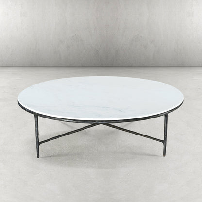 Thaddeus Forged Iron Marble Round Coffee Table 36" 55" - Dawn Lamps