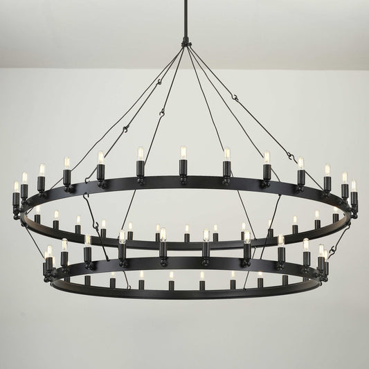 Elaris 63 Inch Tubular Candle Wagon Wheel Tiered Chandelier