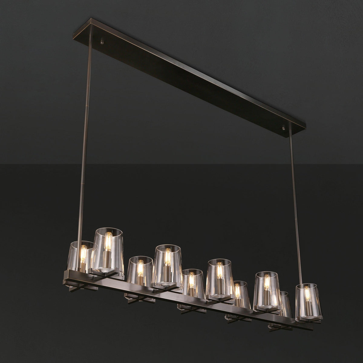 Elvara 49 Inch Cone Glass Shade Double Linear Chandelier