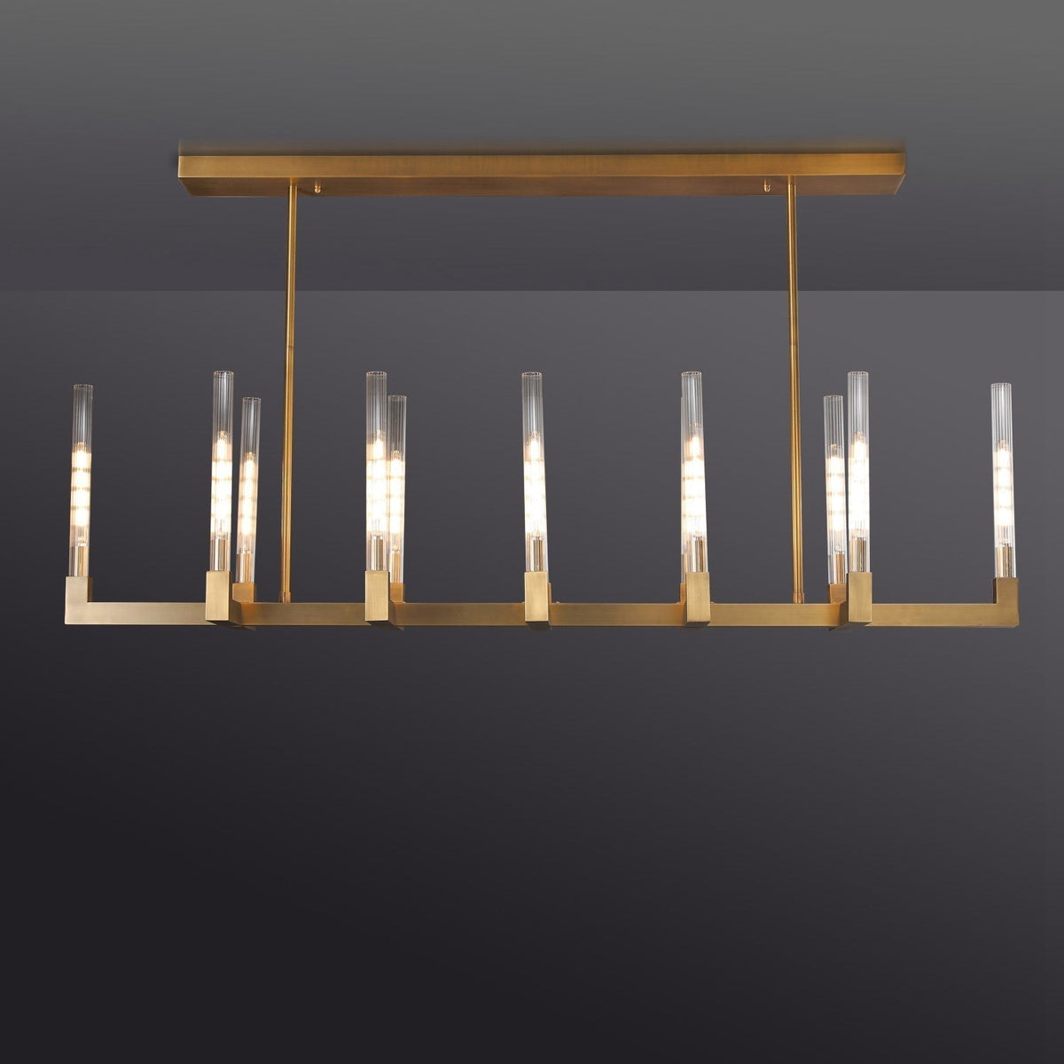Althene 67 Inch Fluted Glass Linear Candle Chandelier