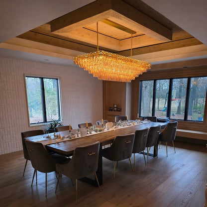 Chara 74" Amber Murano Glass Rectangular Tiered Chandelier