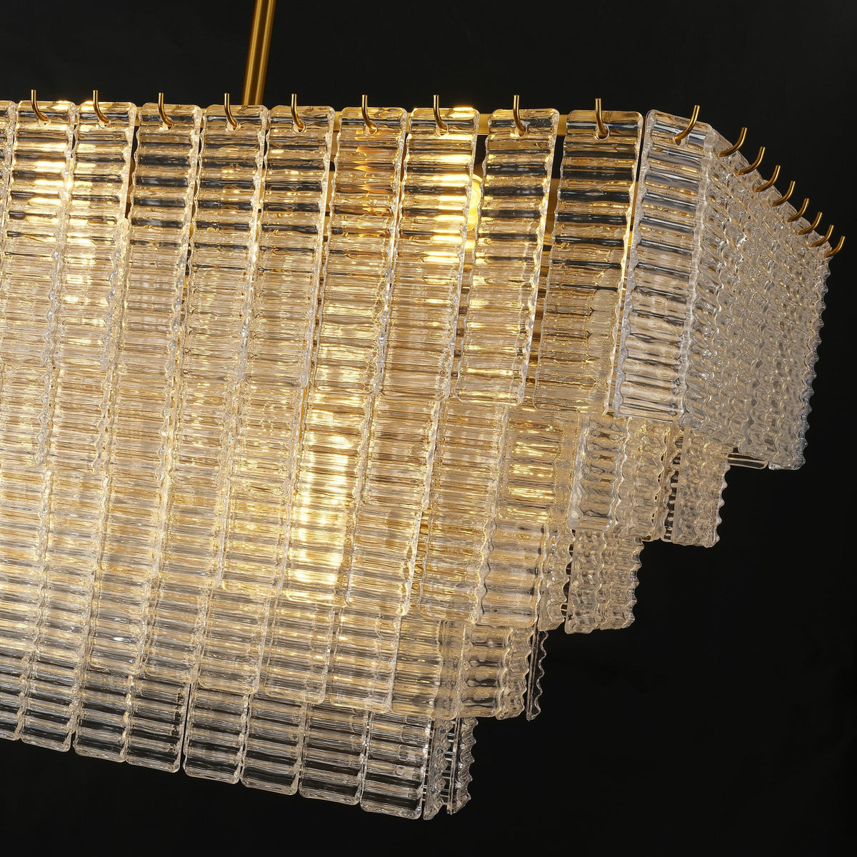 Nuvora 59" Ribbed Clear Glass Rectangular Murano Glass Chandelier