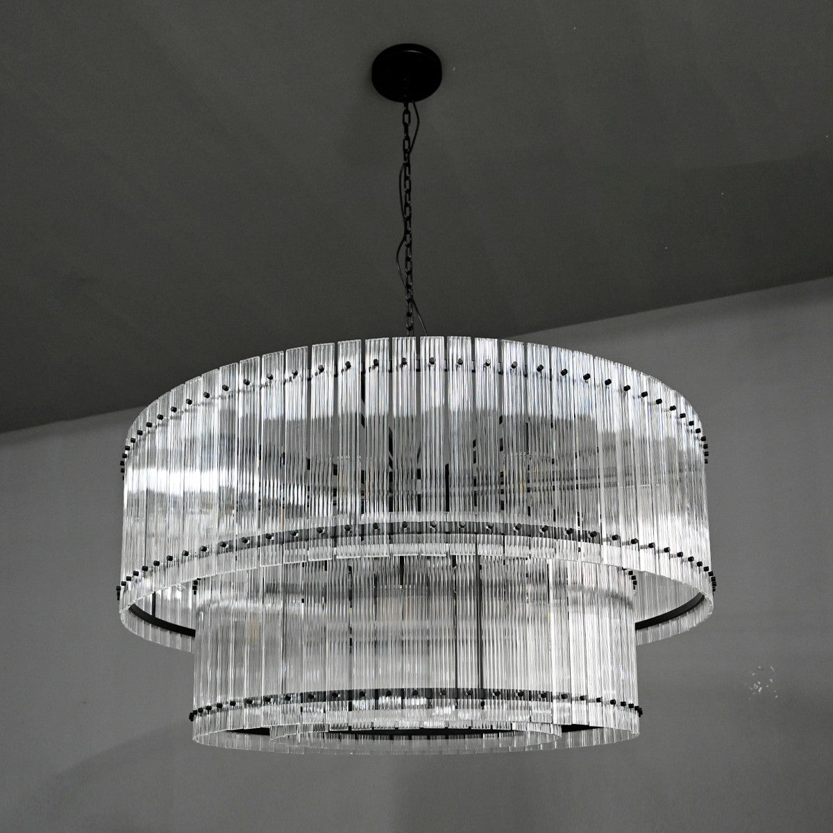 Santa 48 Inch Ribbed Glass Two-Tier Chandelier