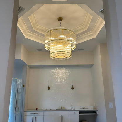 Santa 37 Inch Ribbed Glass Two-Tier Chandelier