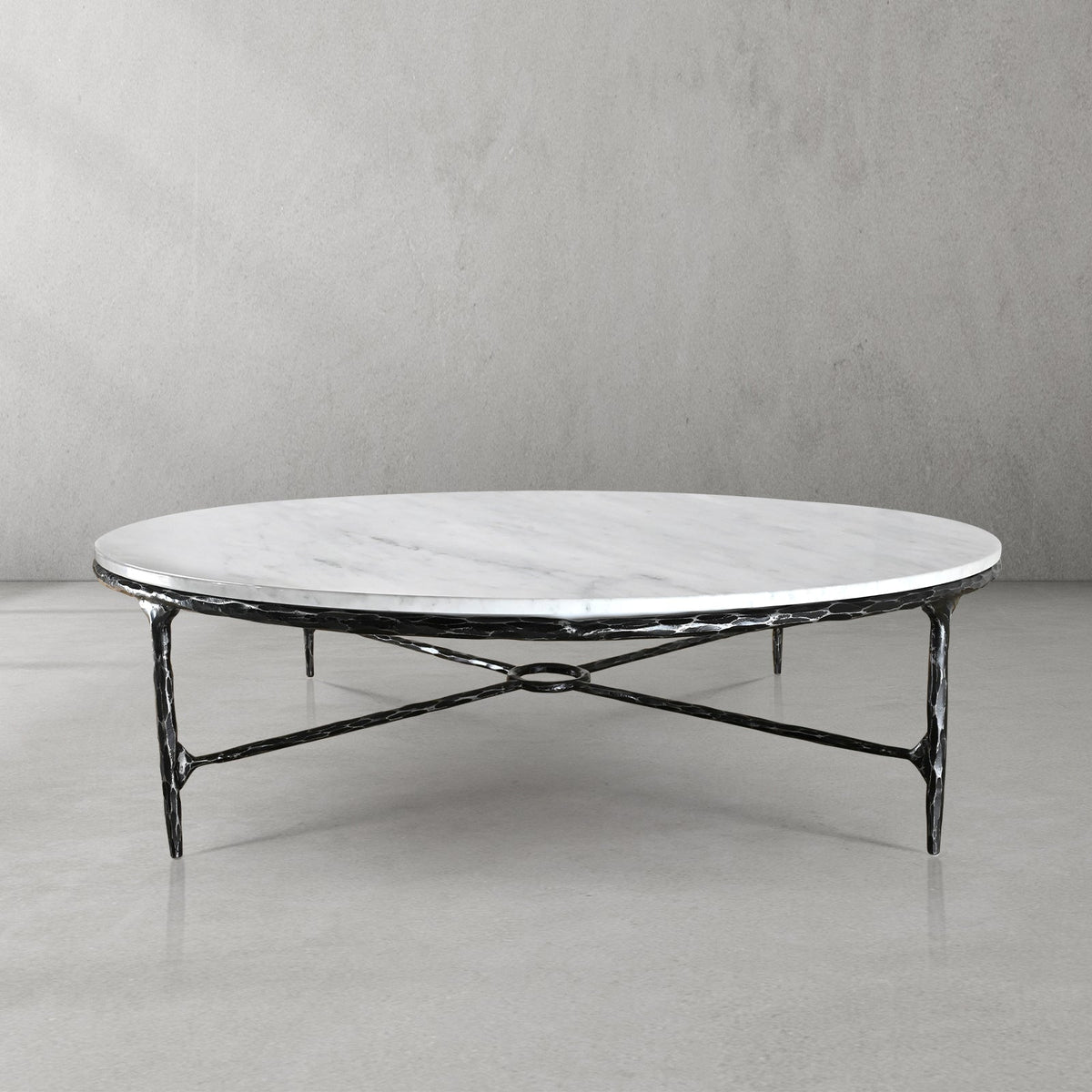 Thaddeus Forged Iron Marble Round Coffee Table 36" 55" - Dawn Lamps