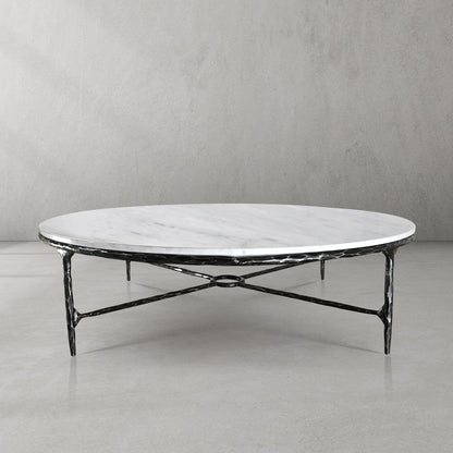Thaddeus Forged Iron Marble Round Coffee Table 36" 55" - Dawn Lamps