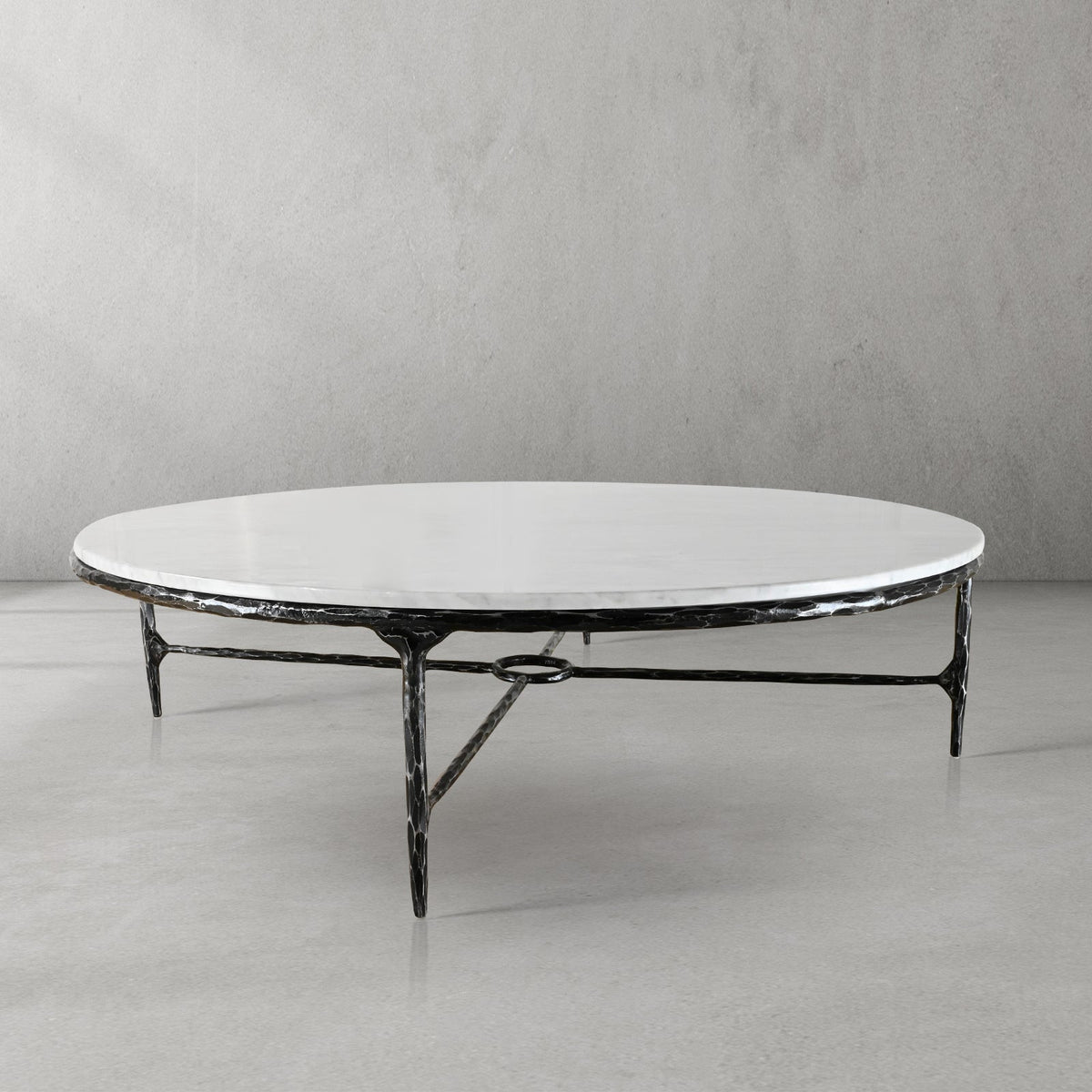 Thaddeus Forged Iron Marble Round Coffee Table 36" 55" - Dawn Lamps
