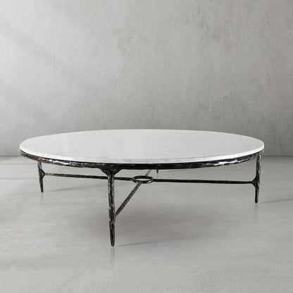 Thaddeus Forged Iron Marble Round Coffee Table 36" 55" - Dawn Lamps
