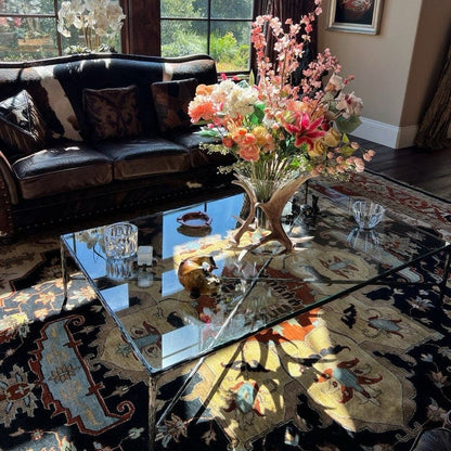 Thaddeus Forged Iron Square Glass Coffee Table - Dawn Lamps