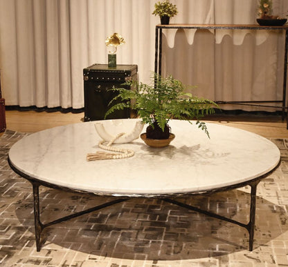 Thaddeus Forged Iron Marble Round Coffee Table 36" 55" - Dawn Lamps