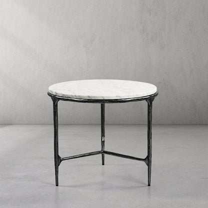 Thaddeus Forged Iron Marble Round Side Table 3 Table Leg 24"D - Dawn Lamps