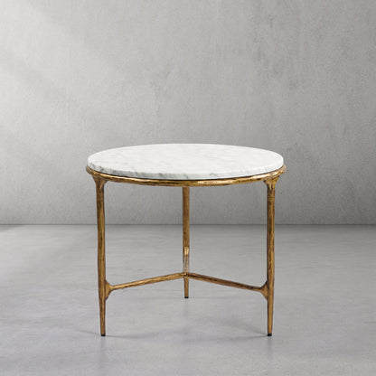 Thaddeus Forged Iron Marble Round Side Table 3 Table Leg 24"D - Dawn Lamps